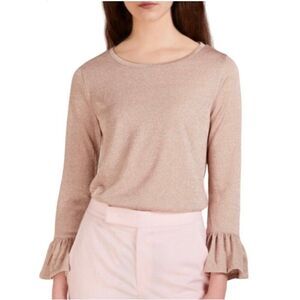 J.Crew Women's Metallic Knit Top With Flounce Sleeves in Rose Gold Size Small